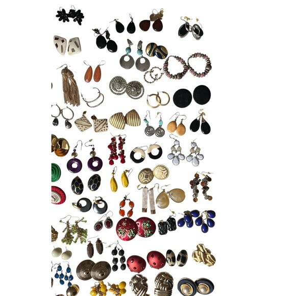 Vintage Lot 125+ Pair Pierced Earrings Clip Hoop Dangle Stud Statement Retro - Picture 3 of 5